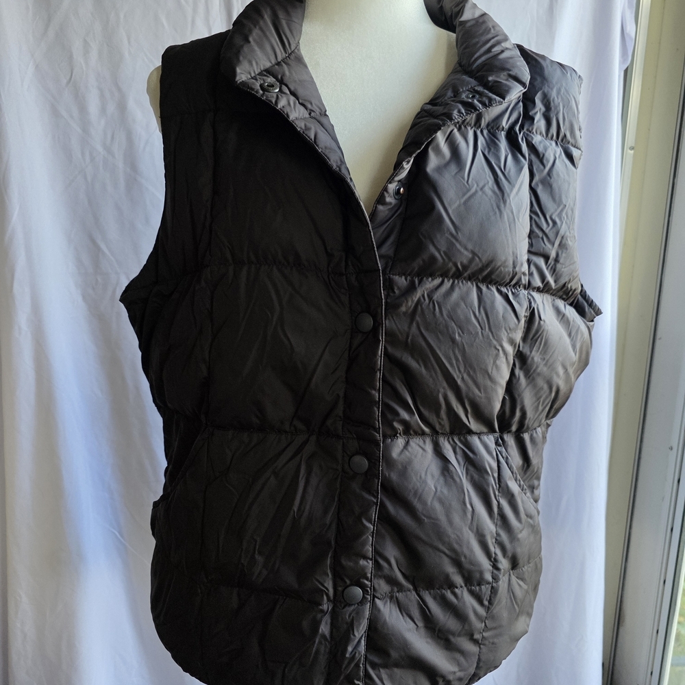 Lands' End Women's - Size L Brown Down Puffer Vest Quilted Snap-Front Insulated